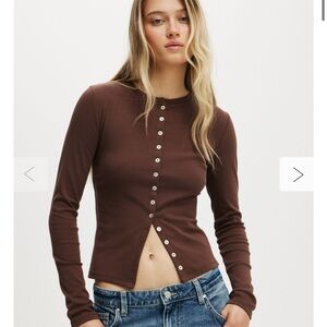 Cotton On Chocolate Button-Up Long Sleeve Top